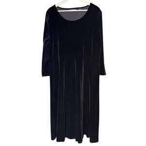 Lands' End Black Velvet Shift Midi Dress Size XL Party Minimalist Stretch
